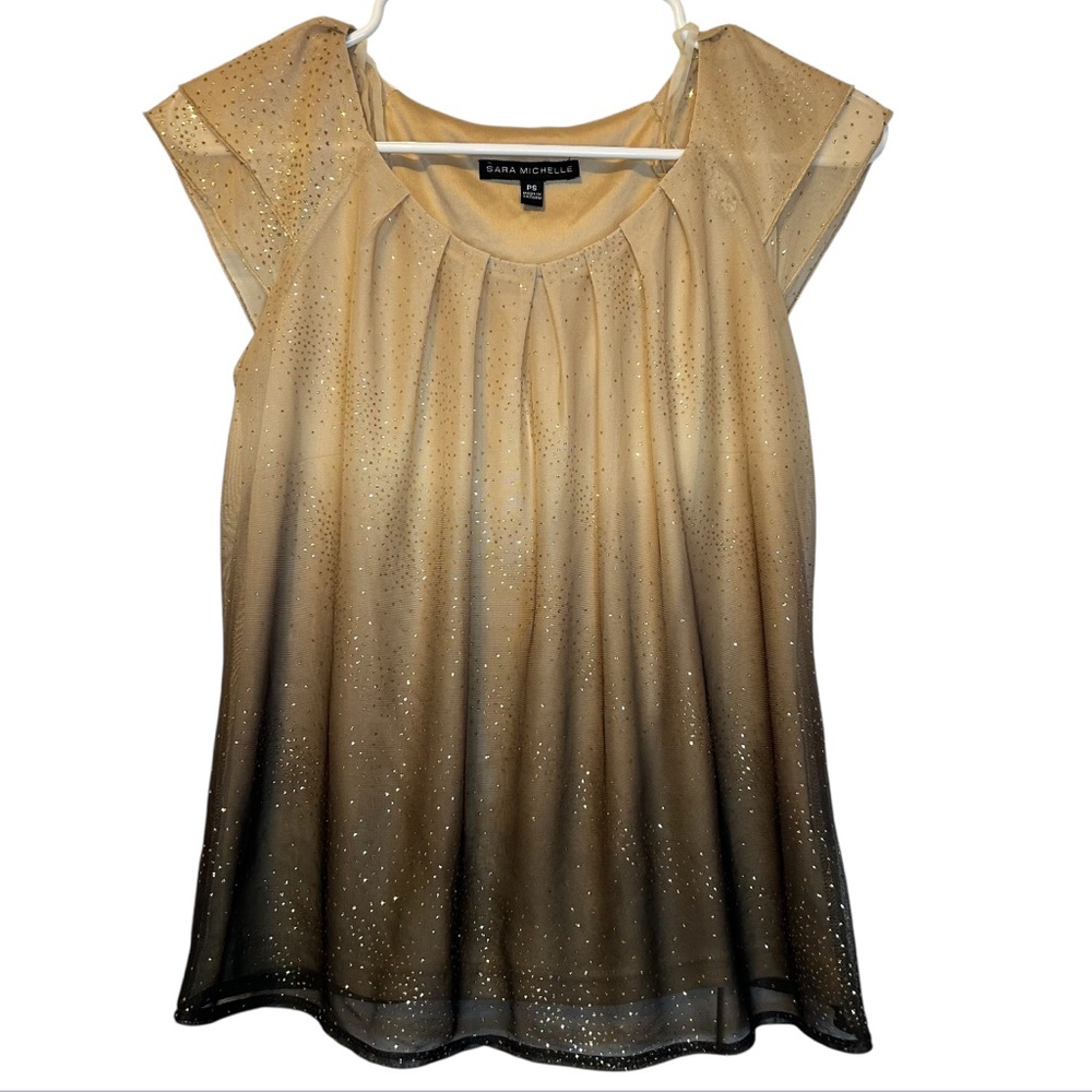 Sara Michelle Sara Michelle Gold Shimmer Ombre Blouse Women’s Size Petite Small
